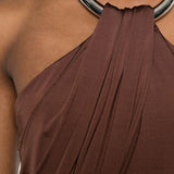 Abito lungo con collo halter in marrone Amen - donna 