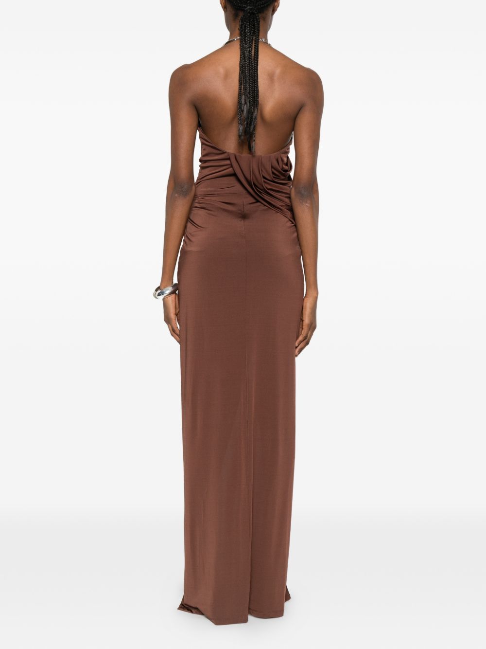 Abito lungo con collo halter in marrone Amen - donna 