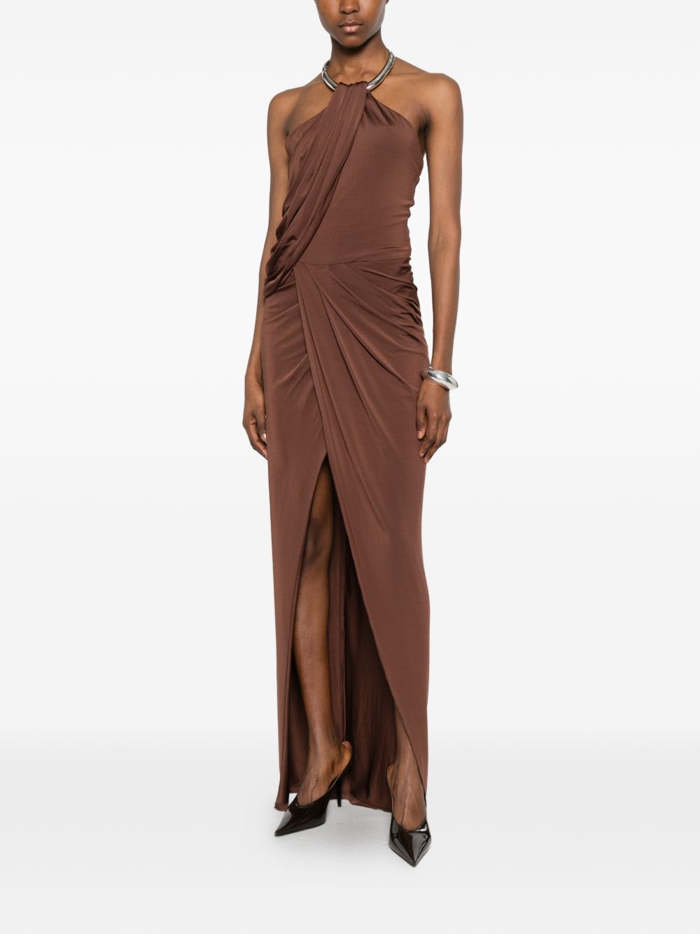 Abito lungo con collo halter in marrone Amen - donna 