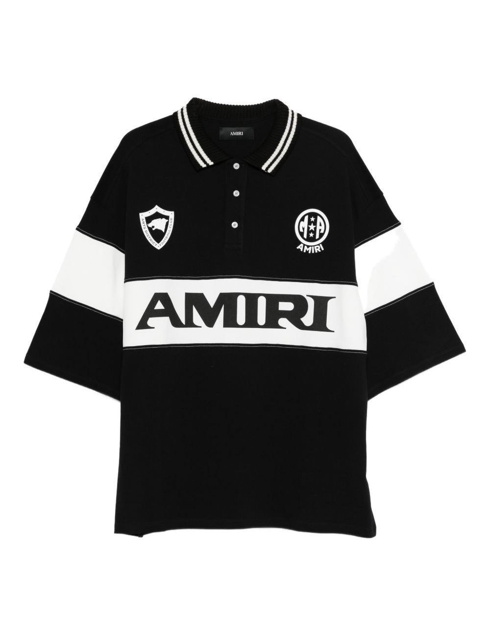 Polo con logo e dettagli a righe in nero e bianco Amiri - uomo 