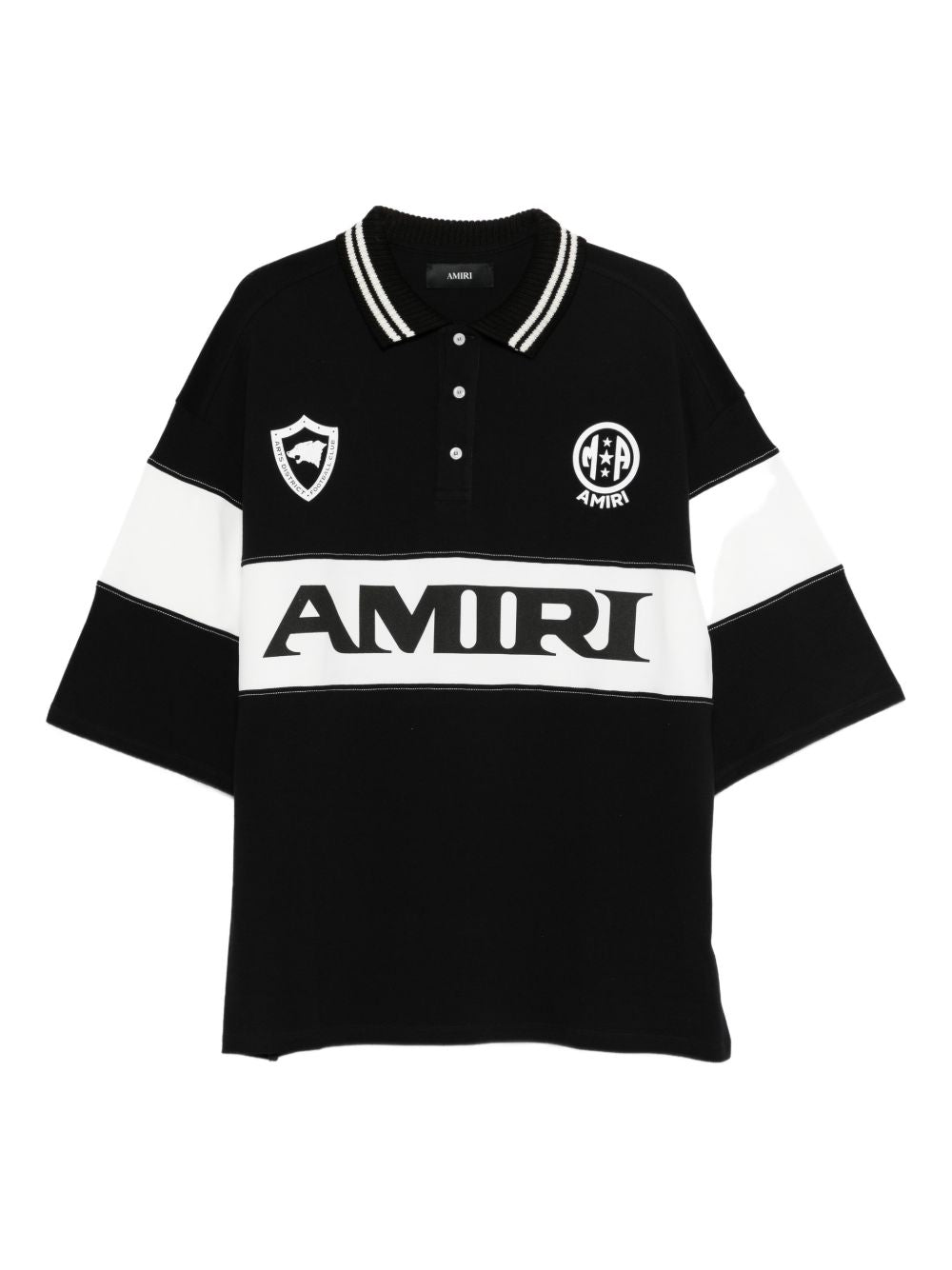 Polo con logo e dettagli a righe in nero e bianco Amiri - uomo 