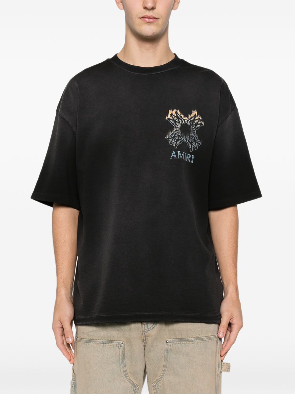 T-shirt a maniche corte quad flames in nero Amiri - uomo 