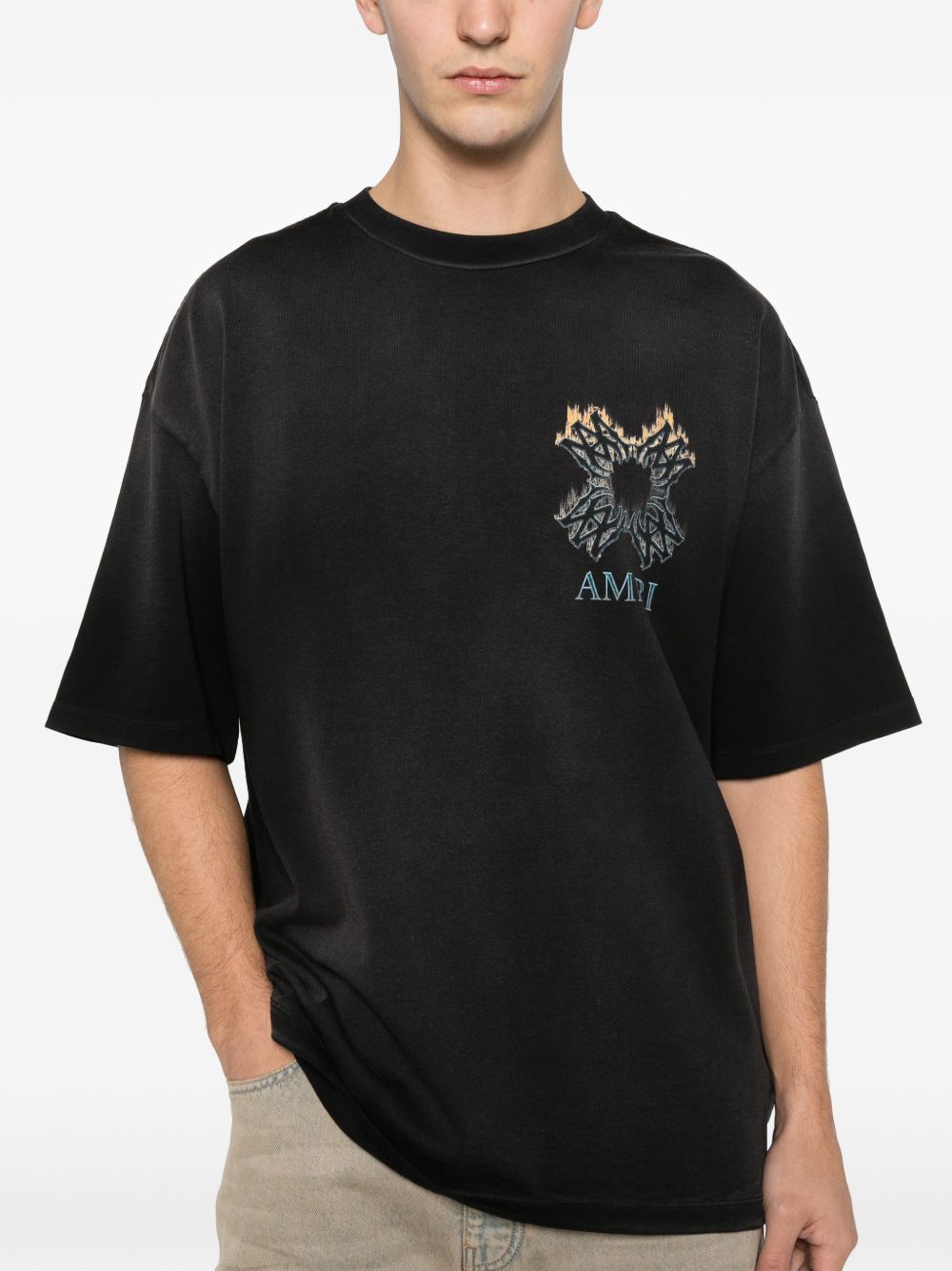 T-shirt a maniche corte quad flames in nero Amiri - uomo 