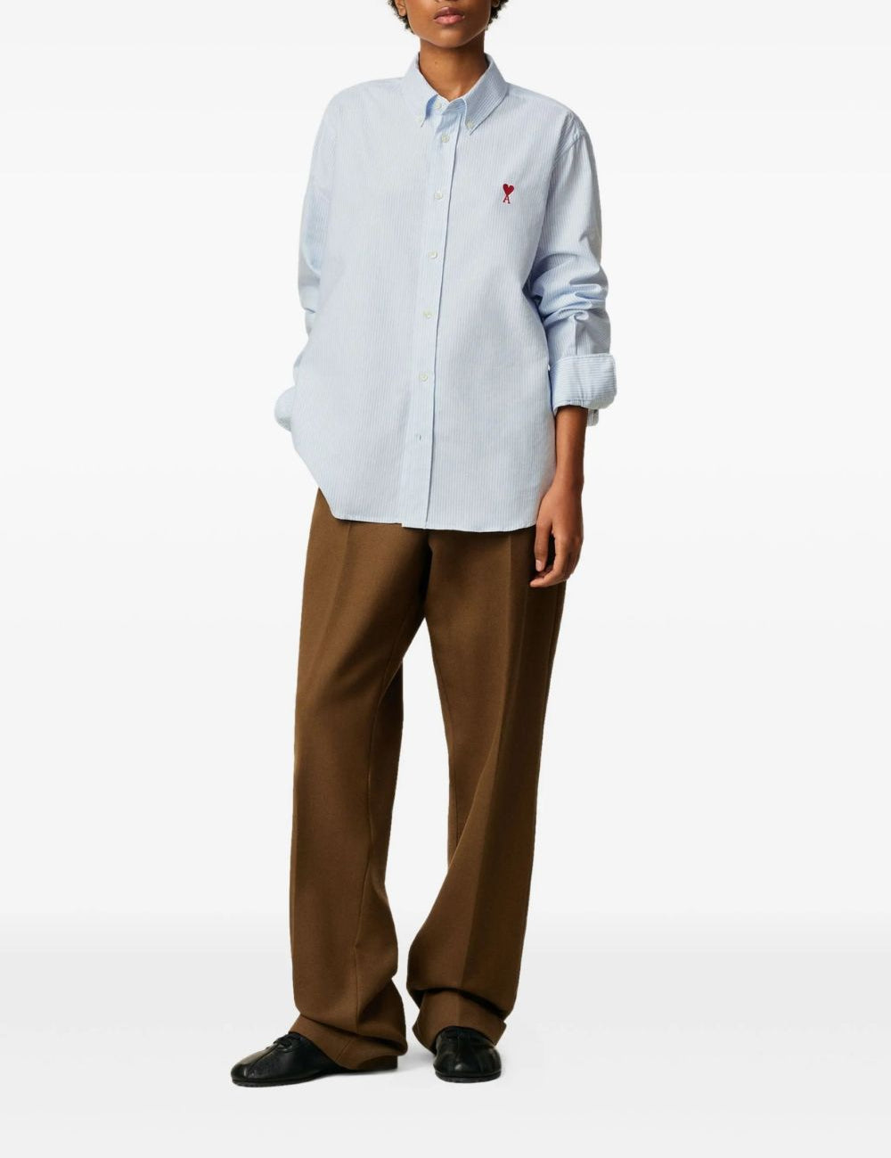 Camicia a righe con logo in azzurro Ami Paris - uomo 