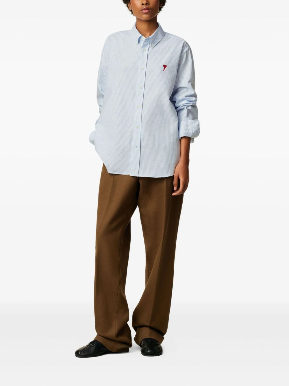 Camicia a righe con logo in azzurro Ami Paris - uomo 
