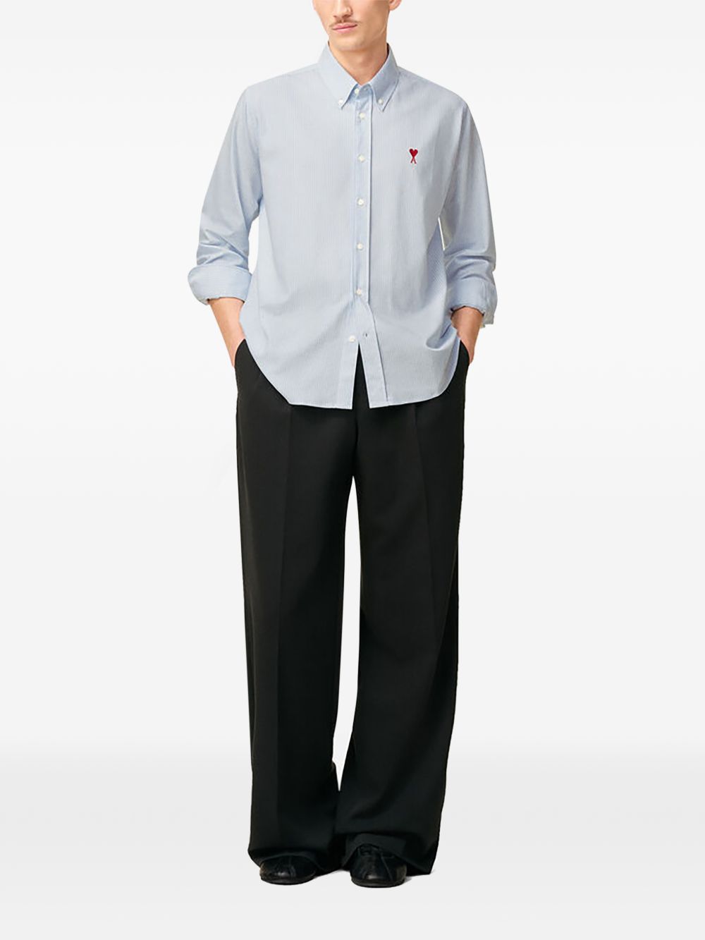 Camicia a righe con logo in azzurro Ami Paris - uomo 
