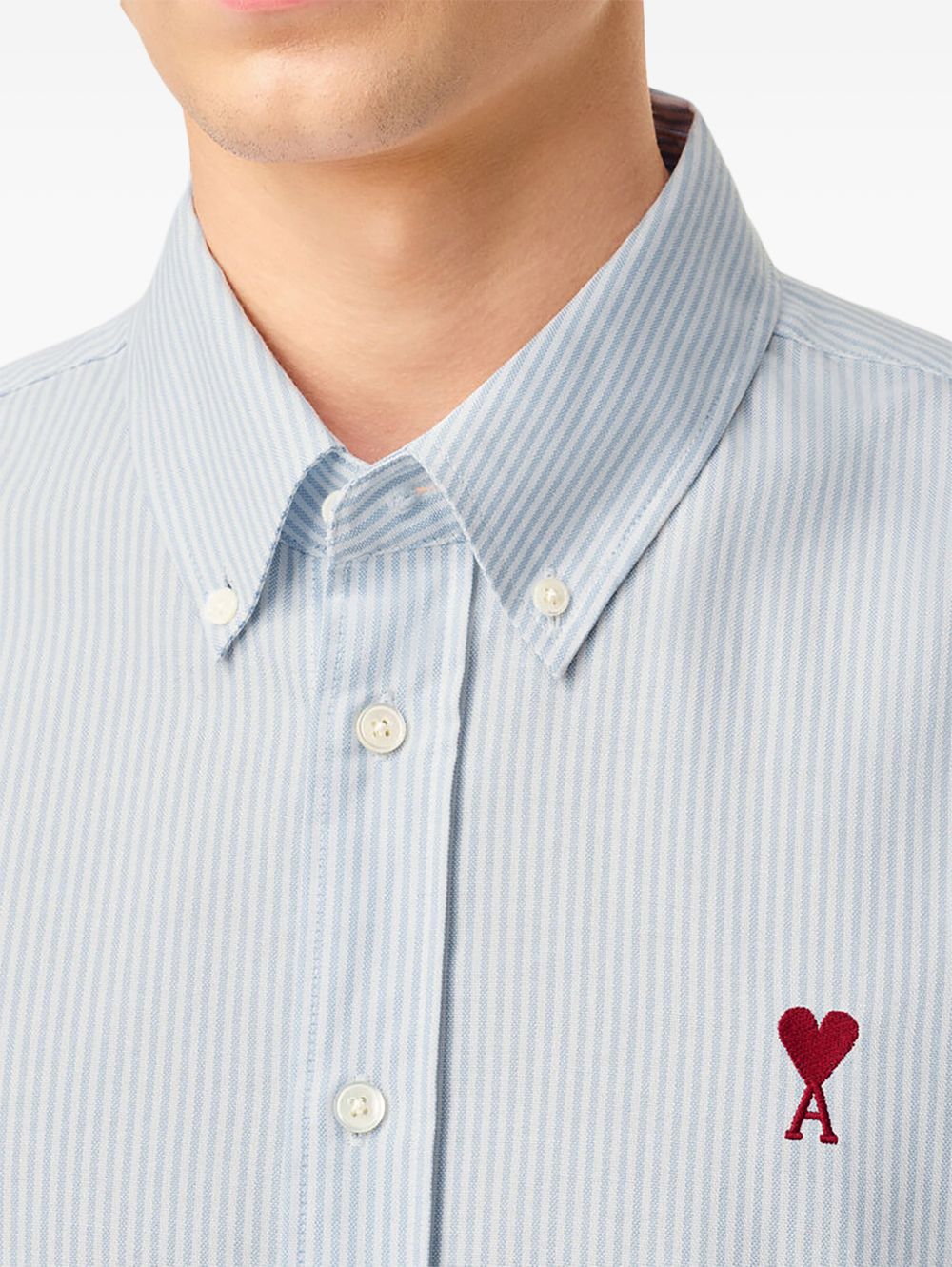 Camicia a righe con logo in azzurro Ami Paris - uomo 
