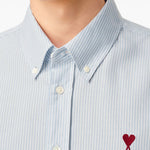 Camicia a righe con logo in azzurro Ami Paris - uomo 