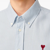 Camicia a righe con logo in azzurro Ami Paris - uomo 