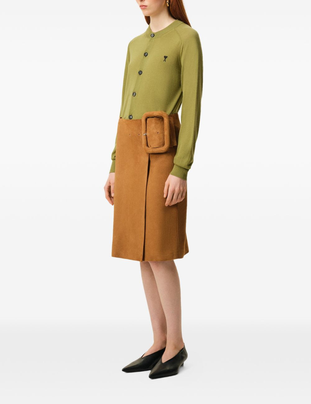 Cardigan Ami de Coeur con ricamo in verde matcha 