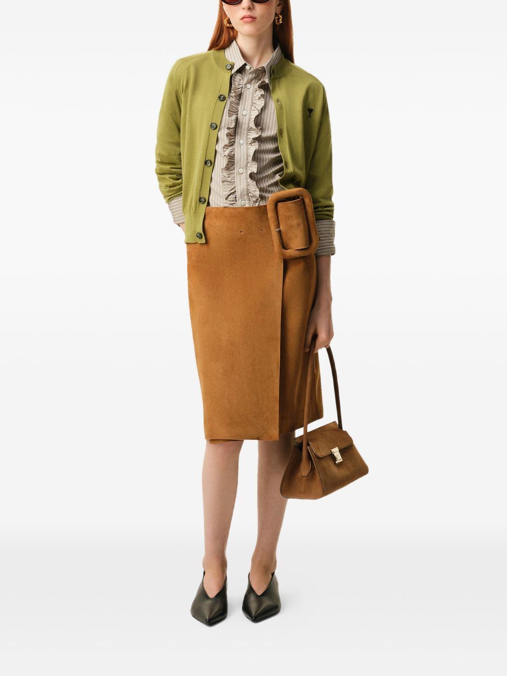 Cardigan Ami de Coeur con ricamo in verde matcha 
