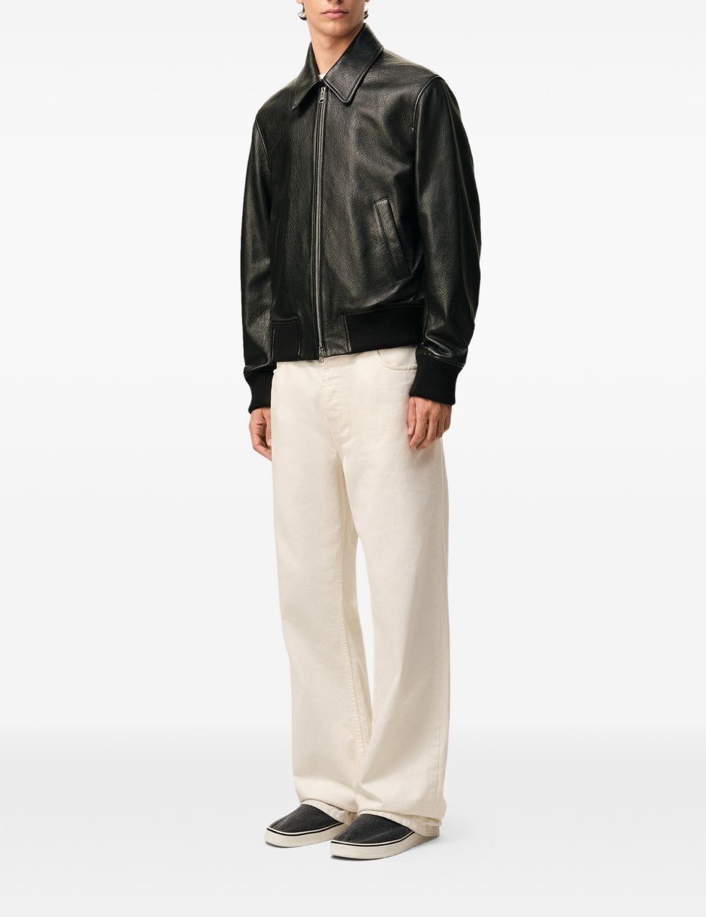 Giacca Ami de Coeur con zip in pelle nero Ami Paris - uomo 