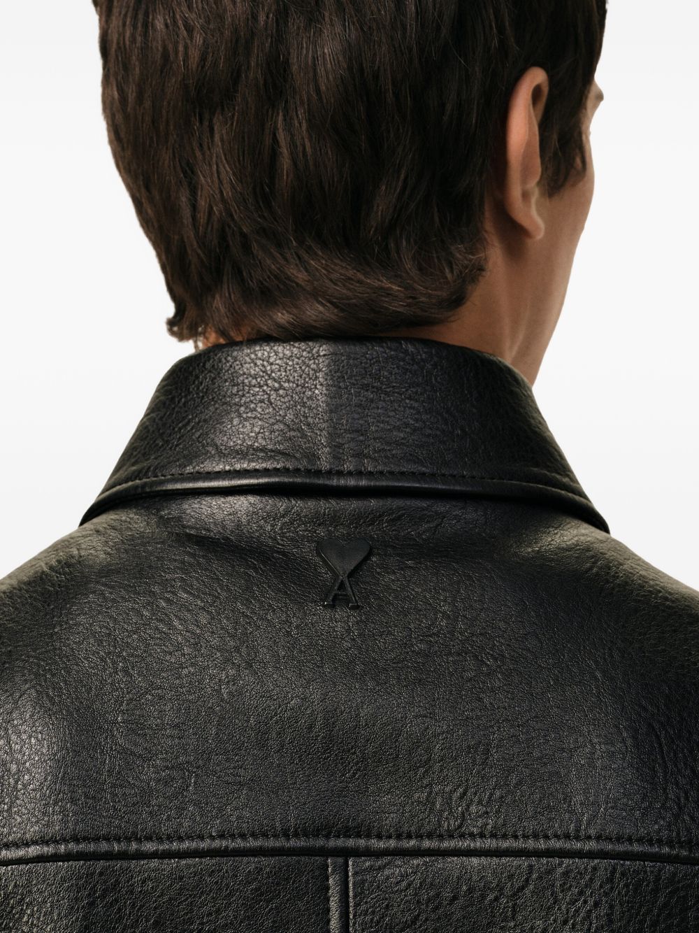 Giacca Ami de Coeur con zip in pelle nero Ami Paris - uomo 