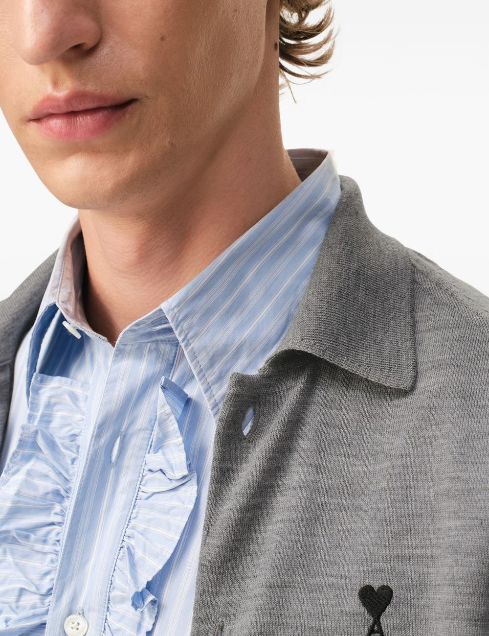 Cardigan ricamato in grigio Ami paris - uomo 