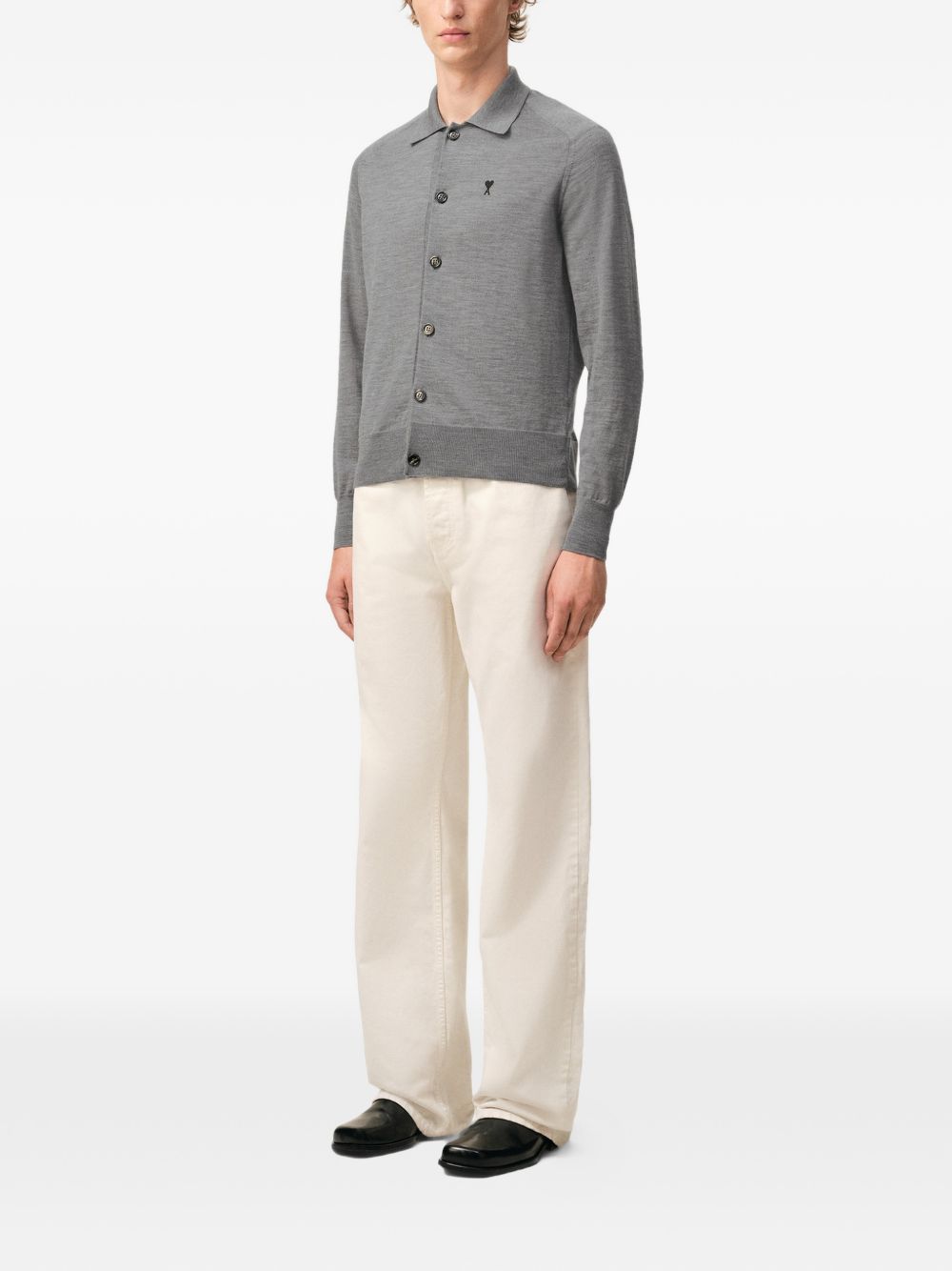 Cardigan ricamato in grigio Ami paris - uomo 