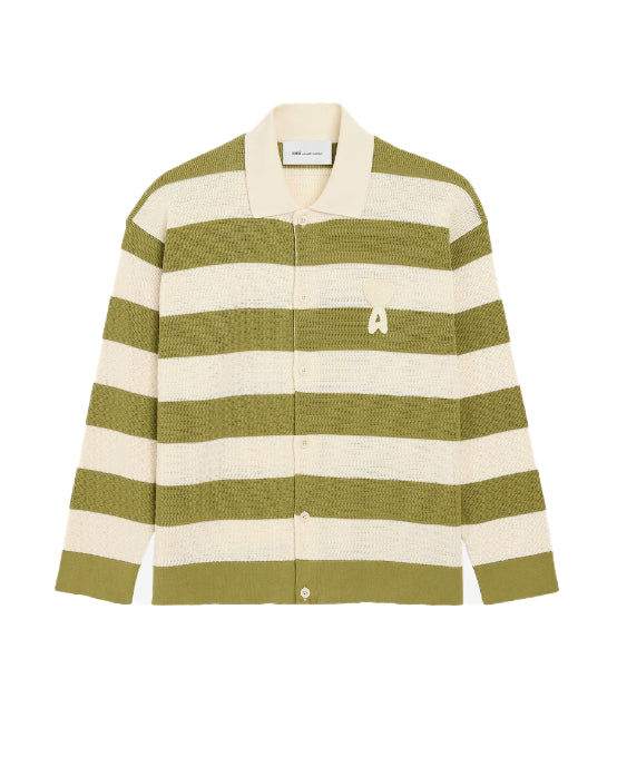 Cardigan a righe ami de coeur in bianco e verde Ami paris - uomo 