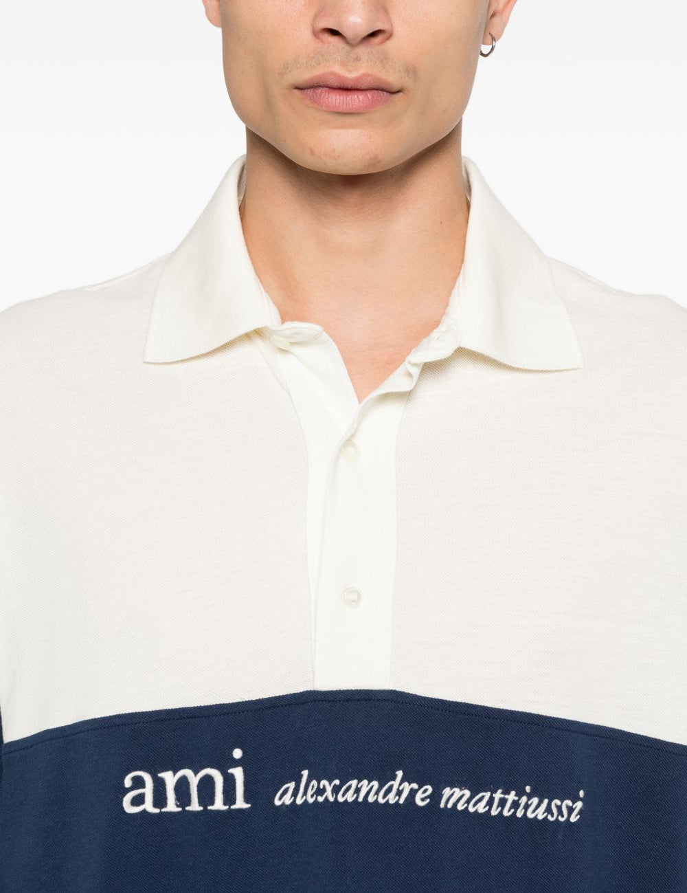 Polo con design color-block in bianco e blu Ami paris - uomo 