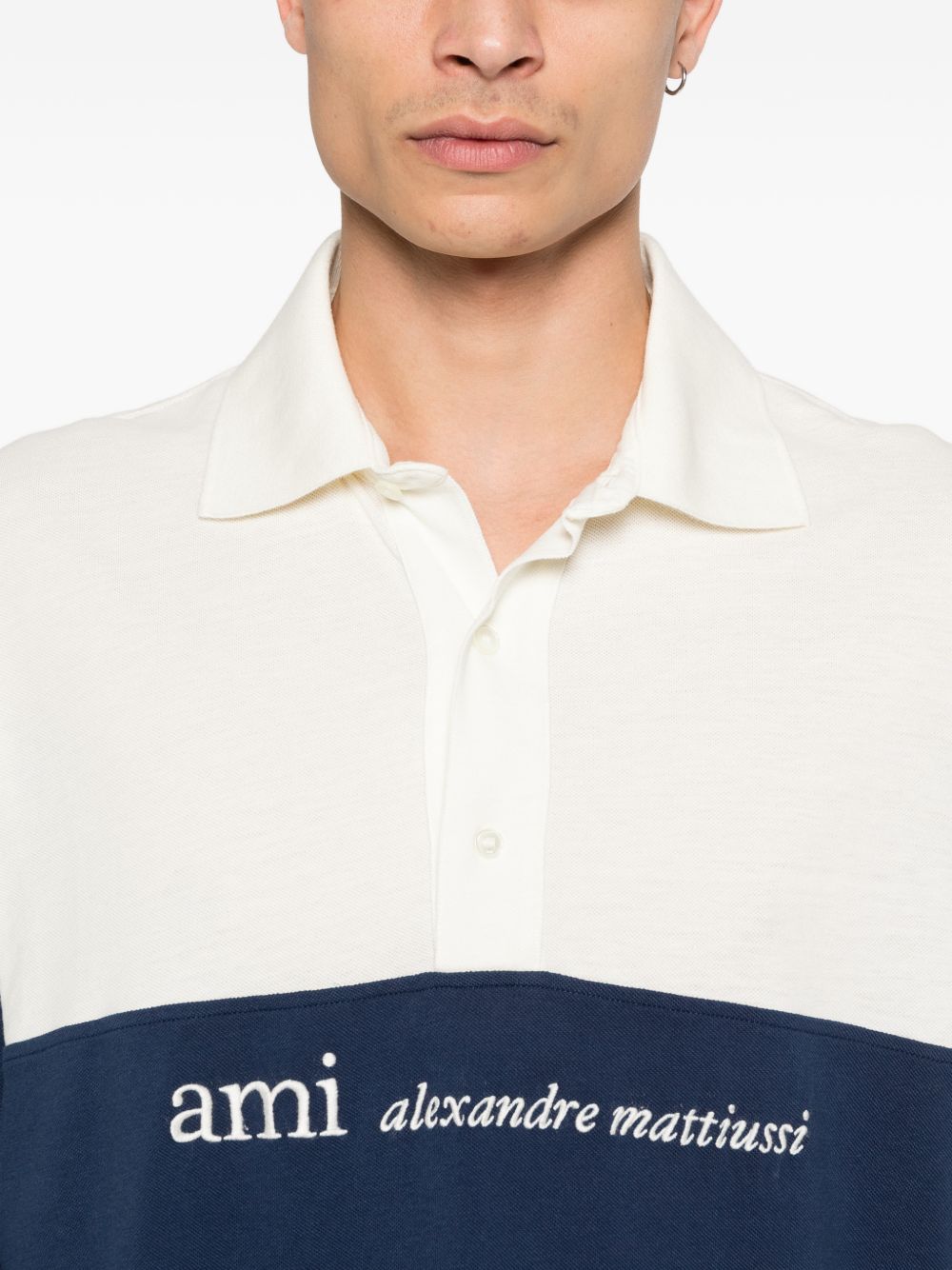 Polo con design color-block in bianco e blu Ami paris - uomo 