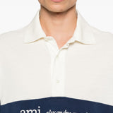 Polo con design color-block in bianco e blu Ami paris - uomo 
