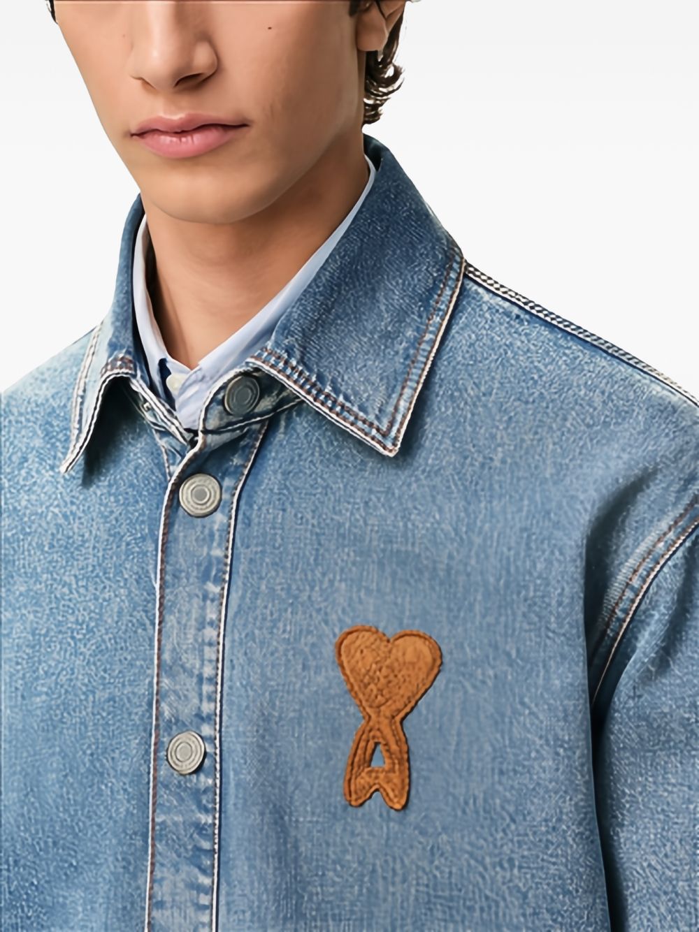 Giacca-camicia ami de coeur in denim blu Ami Paris - uomo 