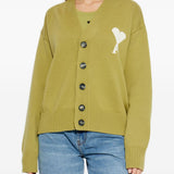 Cardigan ricamato in verde Ami paris - uomo 