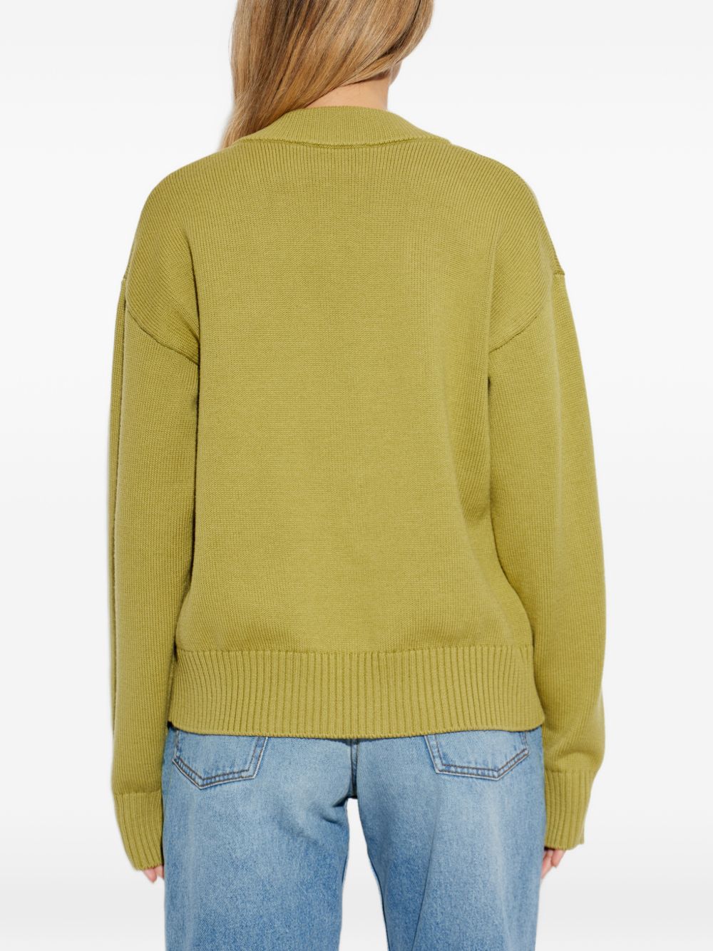 Cardigan ricamato in verde Ami paris - uomo 