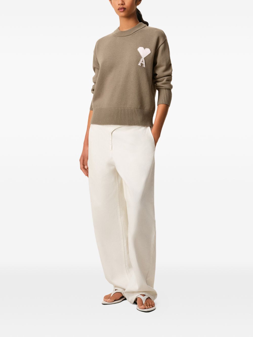 Maglione girocollo in marrone Ami paris - uomo 