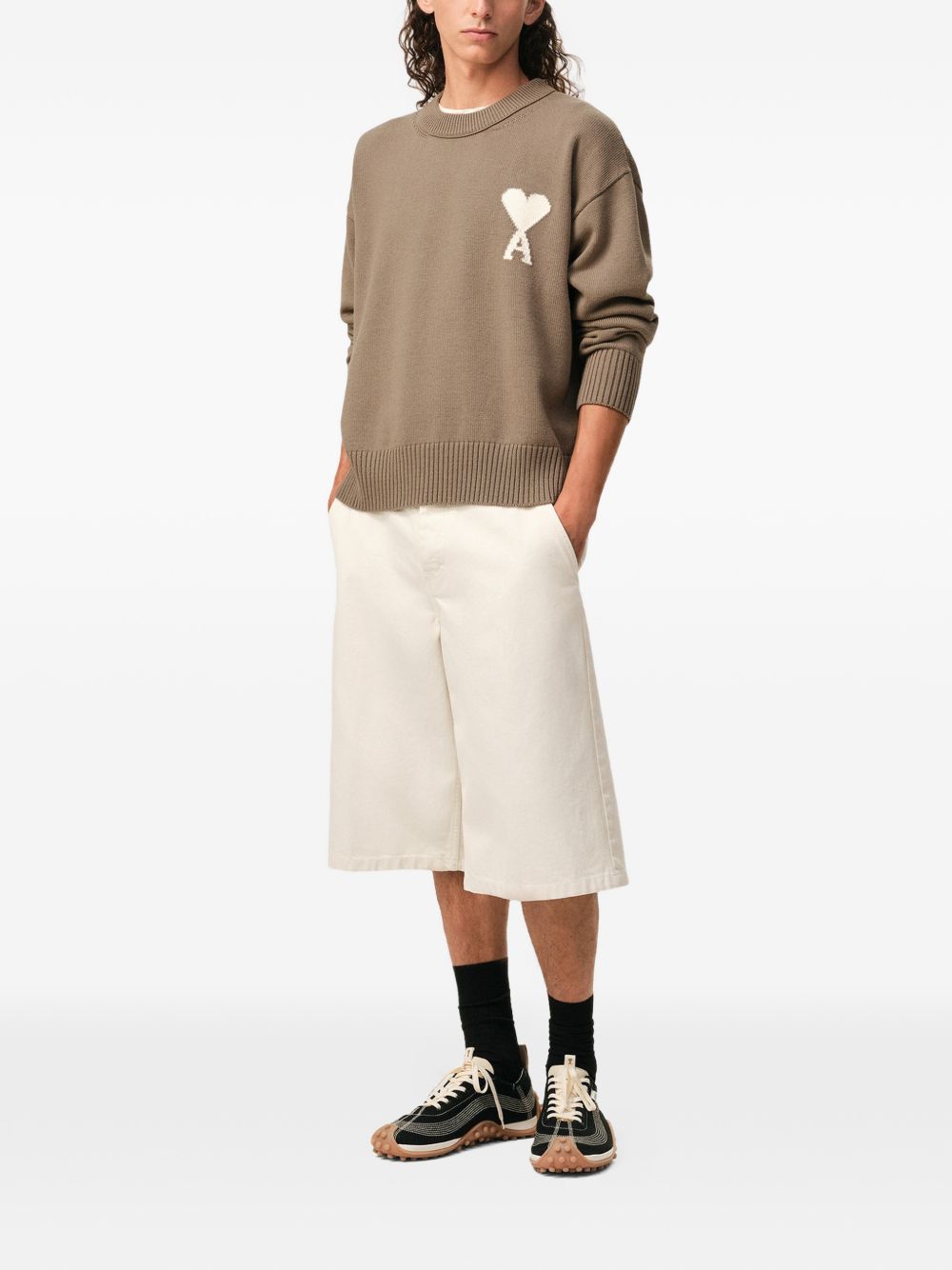 Maglione girocollo in marrone Ami paris - uomo 