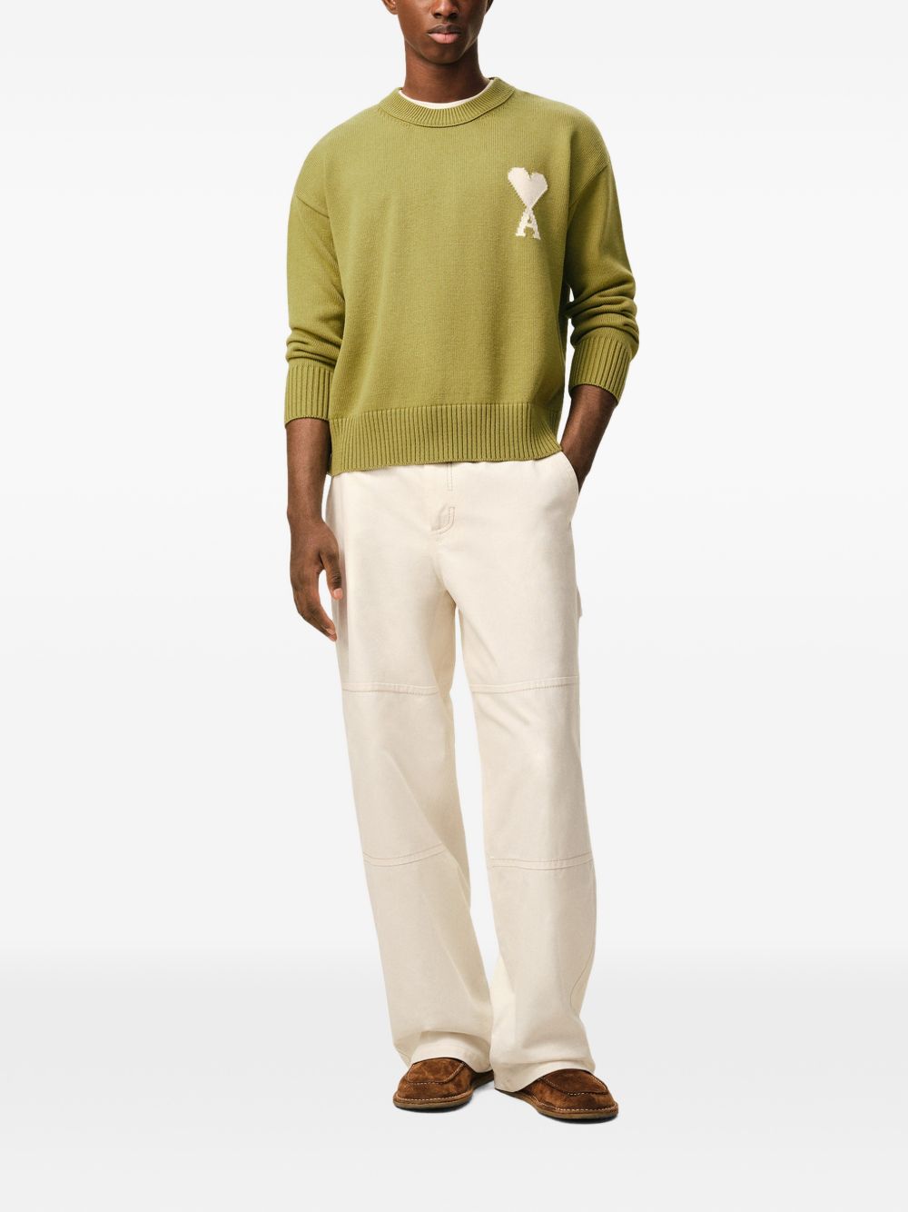 Maglione girocollo in verde Ami paris - uomo 