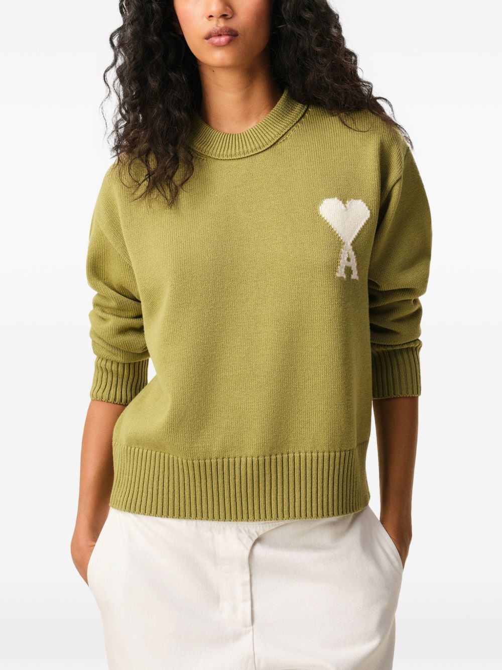 Maglione girocollo in verde Ami paris - uomo 