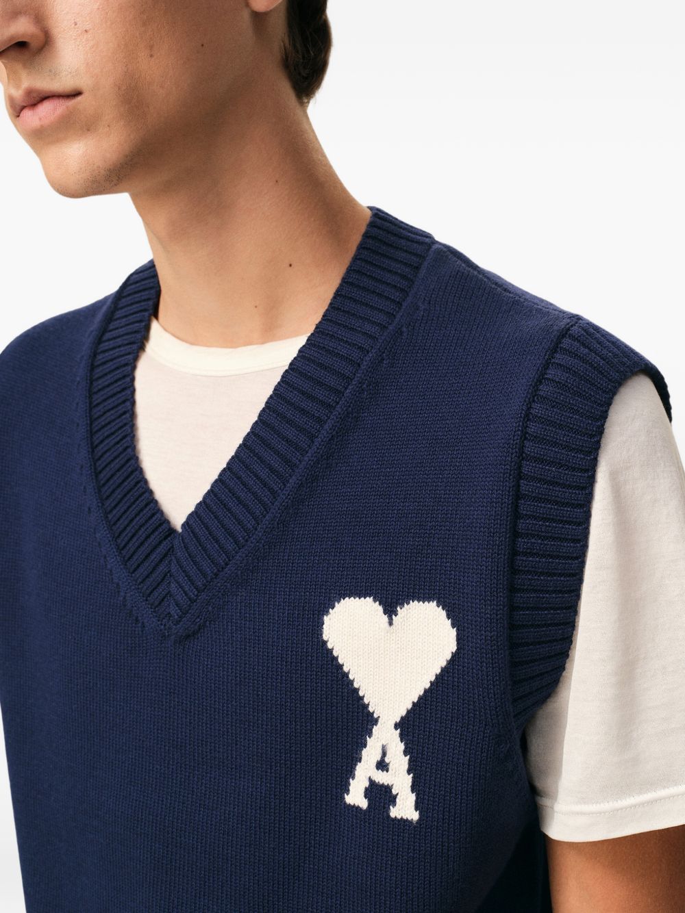 Gilet in lavorazione a maglia in blu Ami paris - uomo 