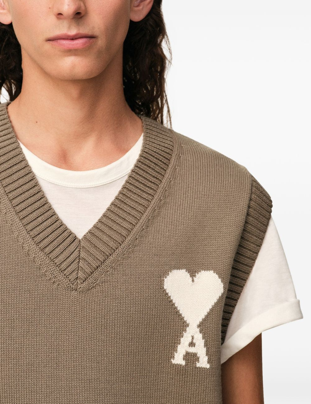 Gilet in lavorazione a maglia in MARRONE Ami paris - uomo 
