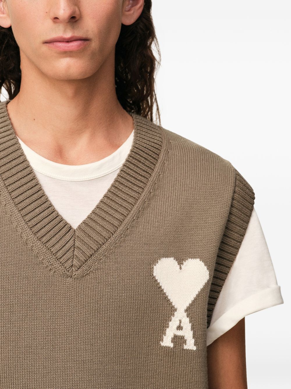 Gilet in lavorazione a maglia in MARRONE Ami paris - uomo 