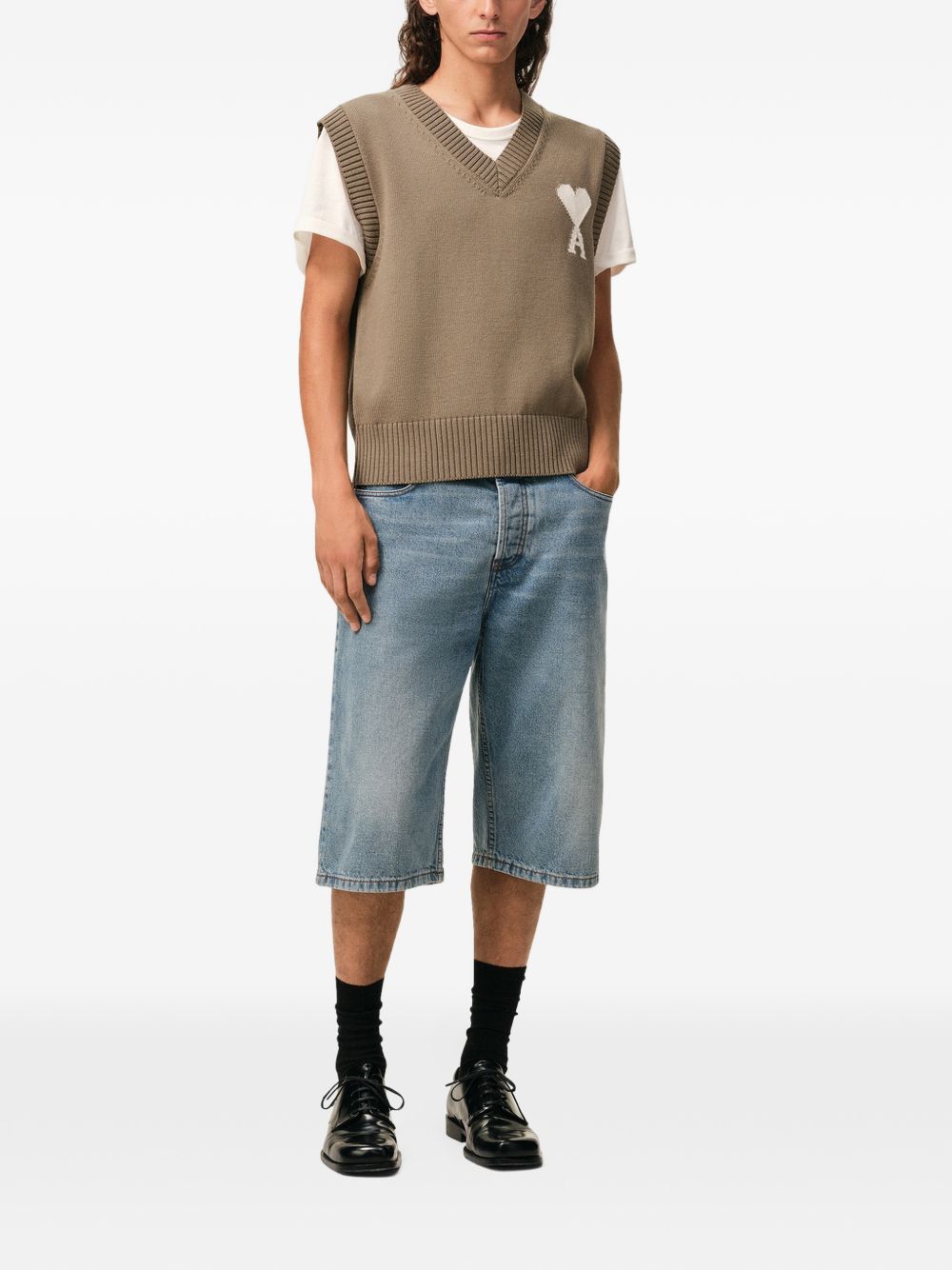 Gilet in lavorazione a maglia in MARRONE Ami paris - uomo 