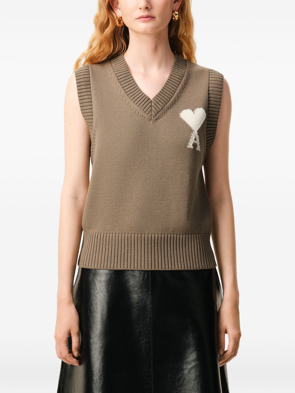 Gilet in lavorazione a maglia in MARRONE Ami paris - uomo 