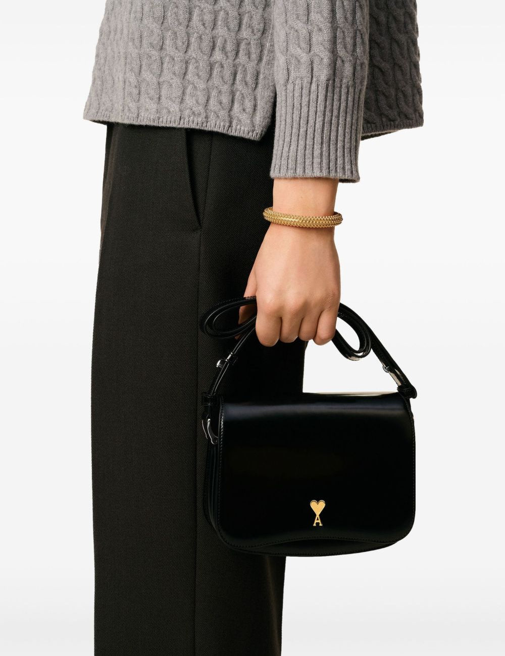 Borsa a spalla con logo in nero ami paris - unisex 