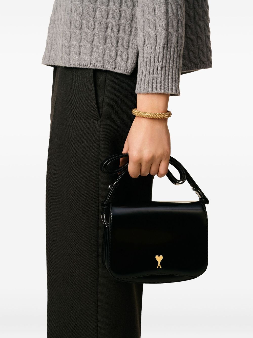 Borsa a spalla con logo in nero ami paris - unisex 