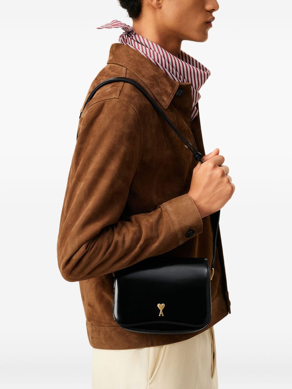 Borsa a spalla con logo in nero ami paris - unisex 