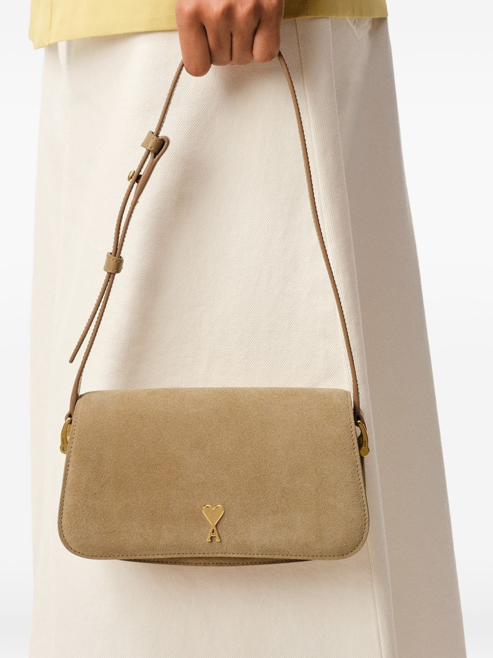 Borsa a spalla mini Paris Paris in pelle scamosciata beige ami paris - unisex 