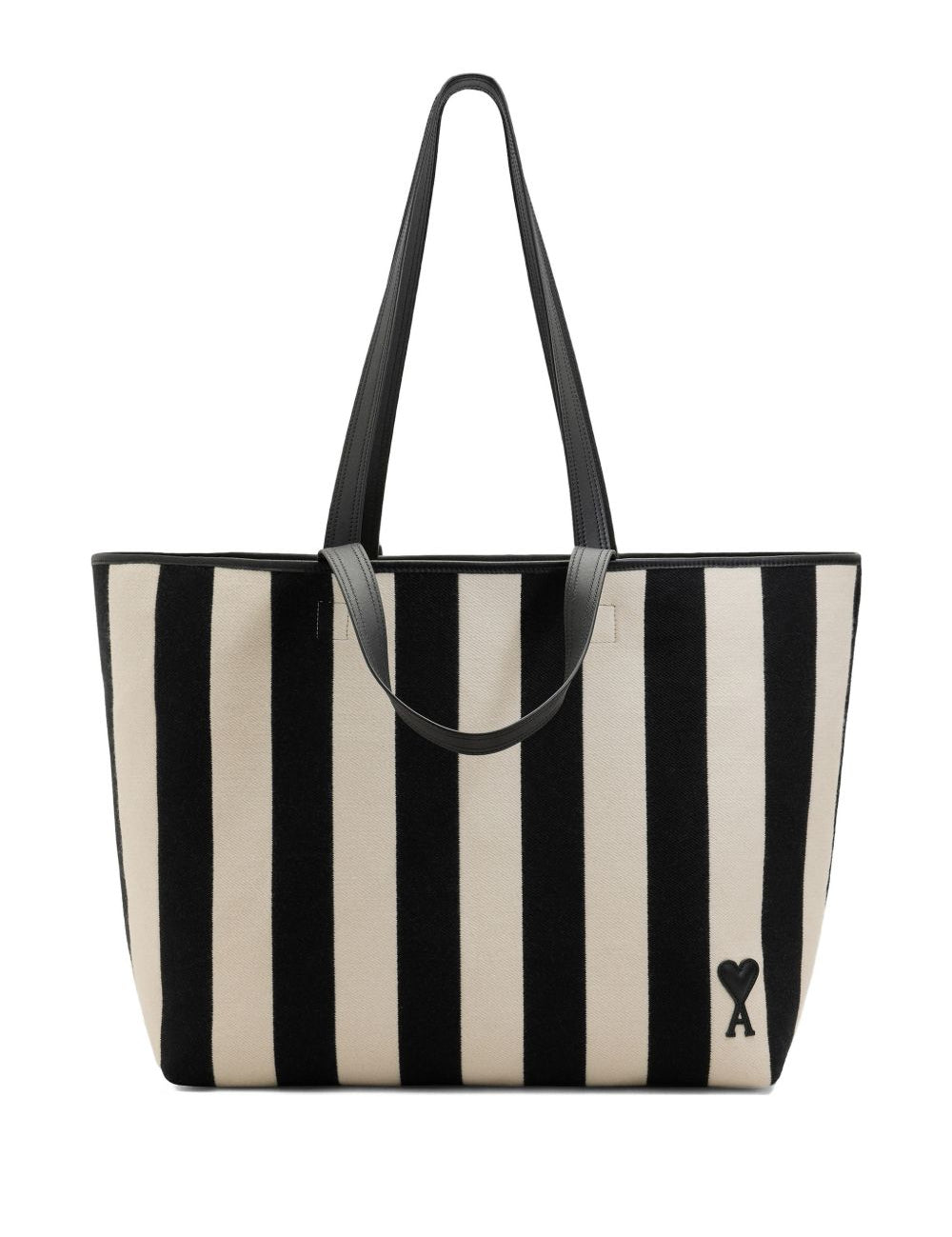 Borsa tote a righe con logo in bianco e nero ami paris - donna 