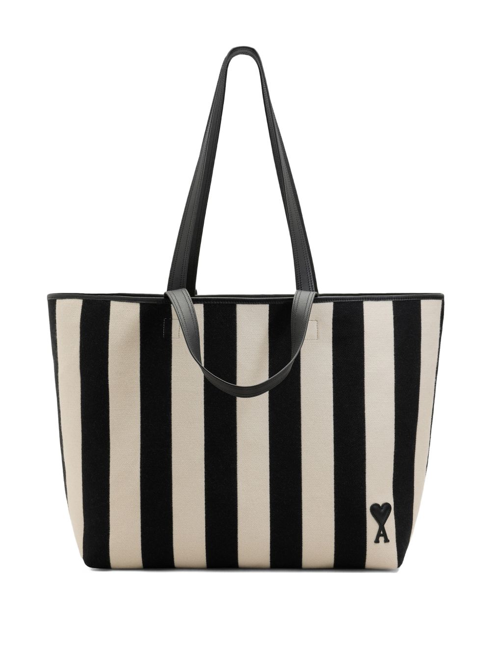 Borsa tote a righe con logo in bianco e nero ami paris - donna 