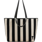 Borsa tote a righe con logo in bianco e nero ami paris - donna 