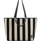 Borsa tote a righe con logo in bianco e nero ami paris - donna 