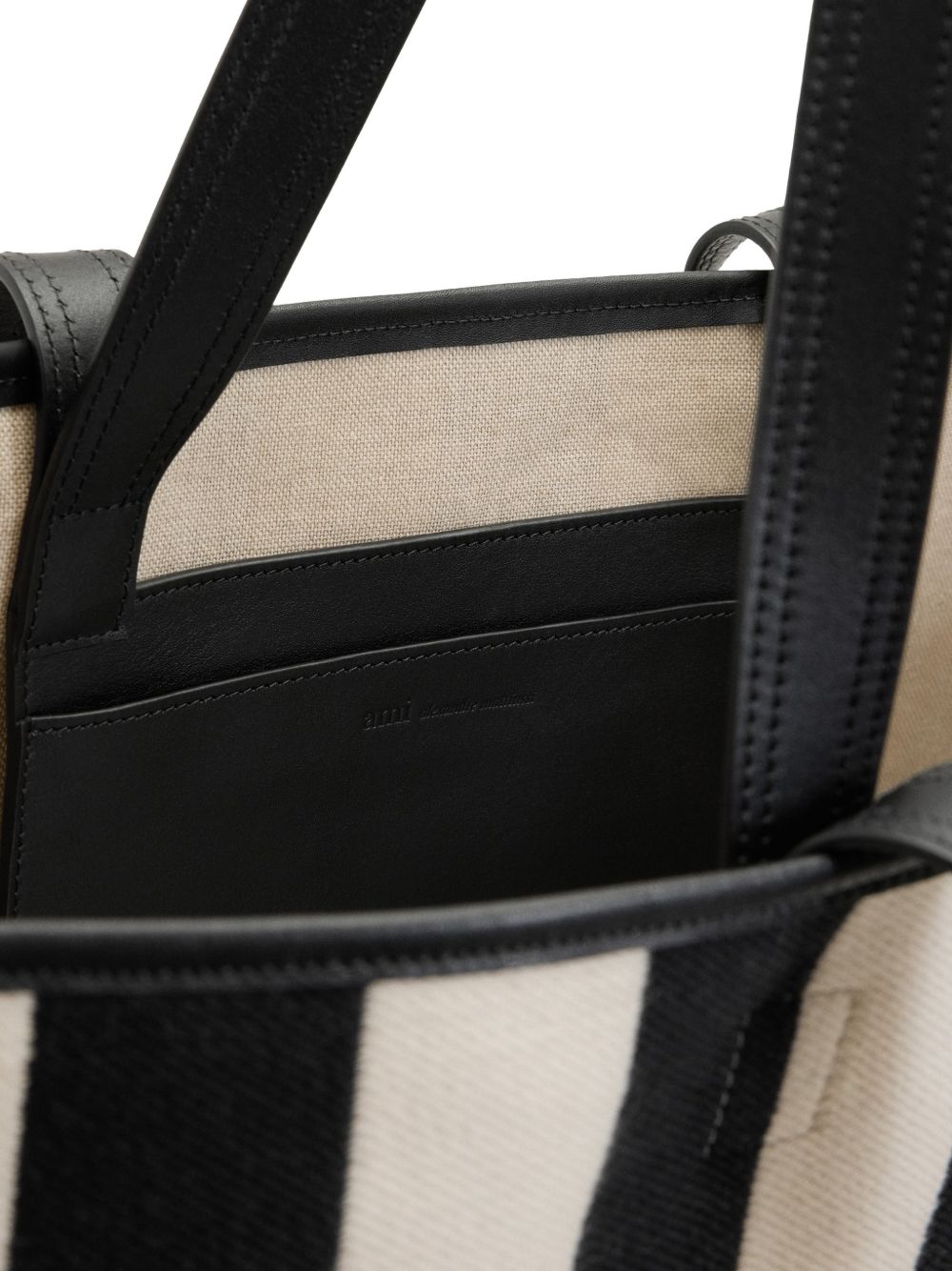 Borsa tote a righe con logo in bianco e nero ami paris - donna 