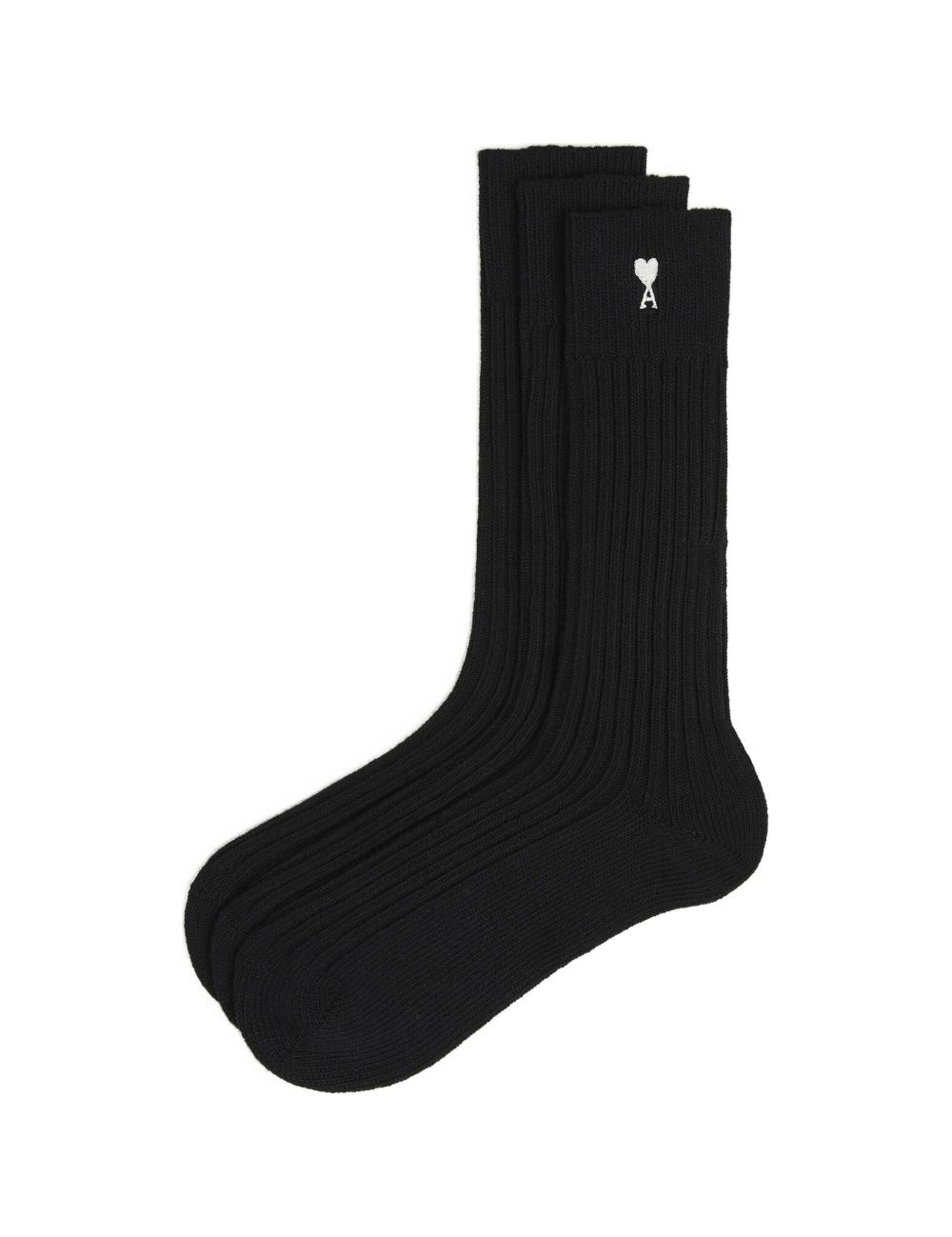 Set di tre calzini in nero logo ami de couer ami paris - unisex 