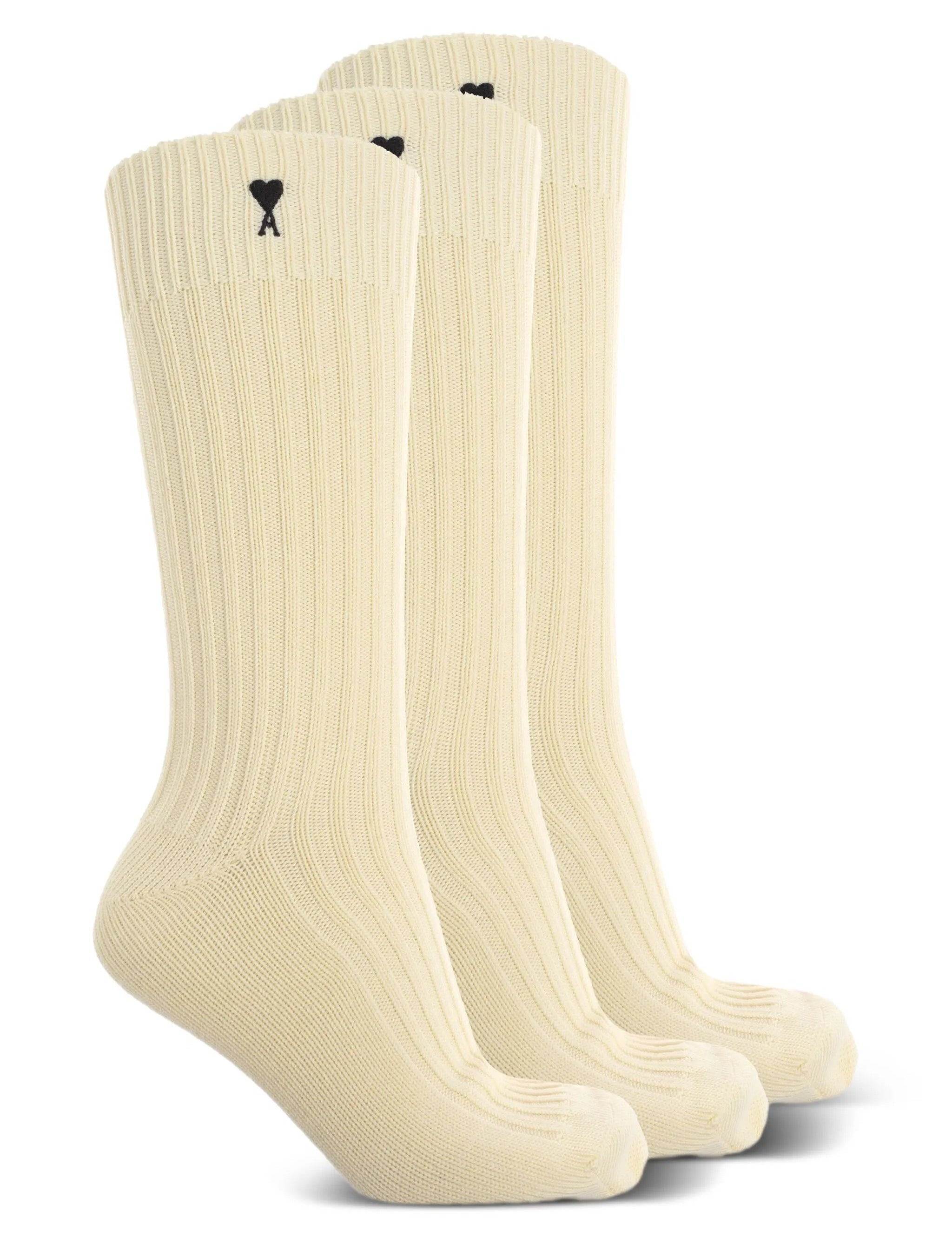 Set di tre calzini in avorio logo ami de couer ami paris - unisex 