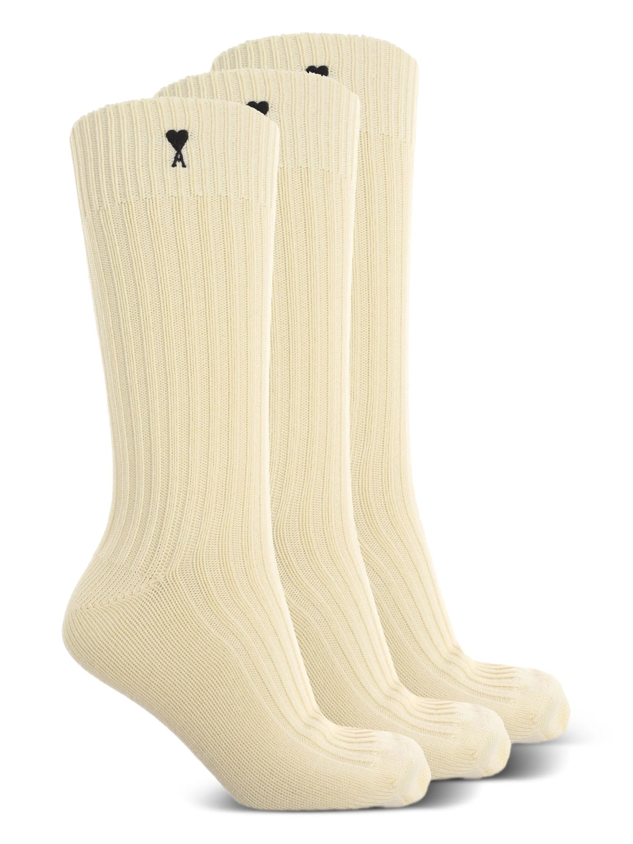 Set di tre calzini in avorio logo ami de couer ami paris - unisex 