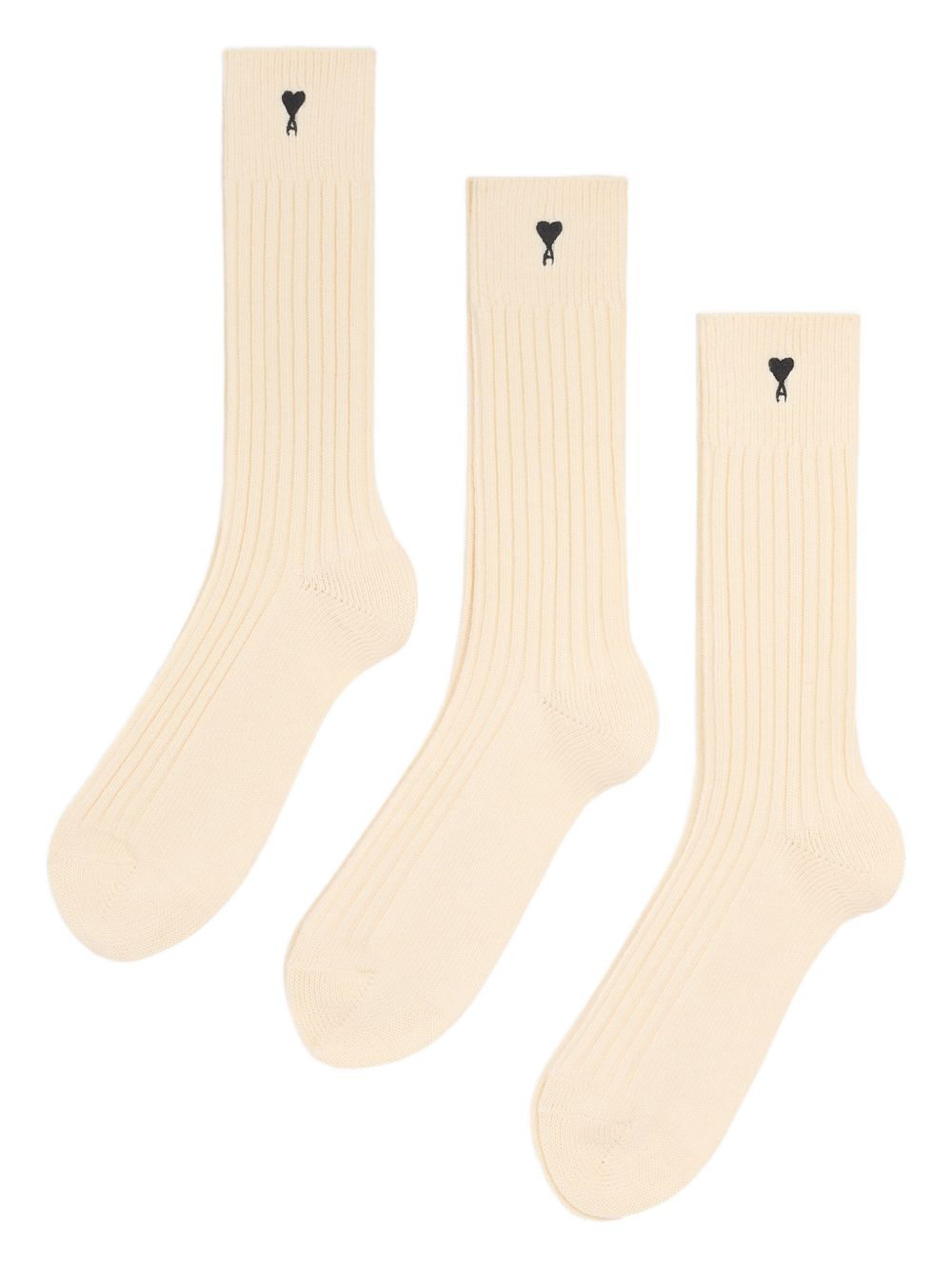 Set di tre calzini in avorio logo ami de couer ami paris - unisex 