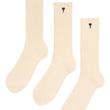 Set di tre calzini in avorio logo ami de couer ami paris - unisex 