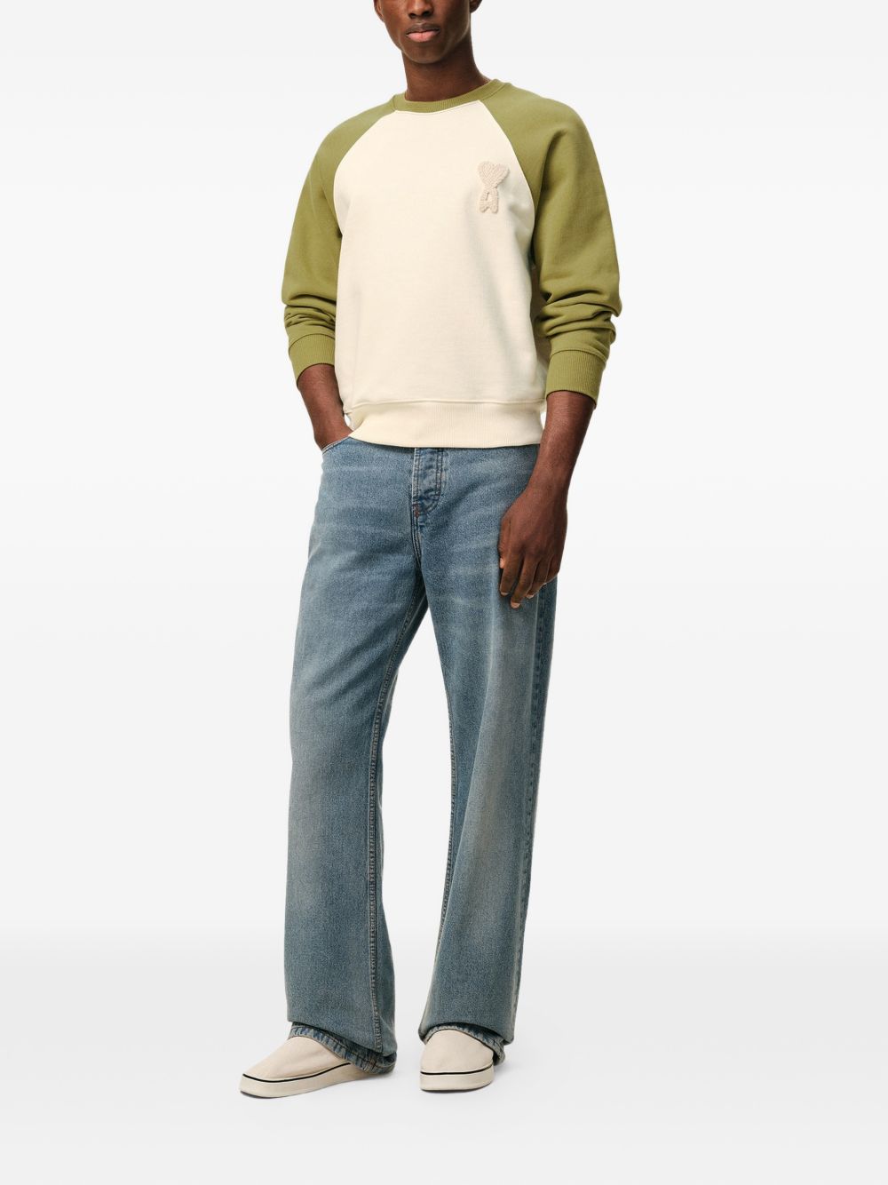 Felpa Ami De Coeur con applicazione in bianco e verde Ami paris - uomo 